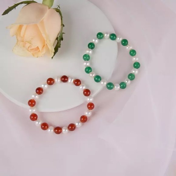 Jewelry - Real Pearl w/ Natural Agate Bracelet